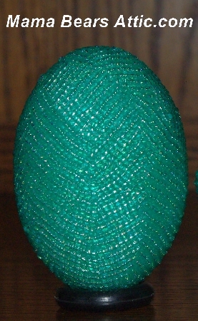 +MBA #5555-074  "Deep Mint Green Glass Seed Bead Egg With Matching Egg Cup"