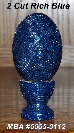 +MBA #5555-0112  "2 Cut Rich Blue Glass Seed Bead Egg With Matching Egg Cup"