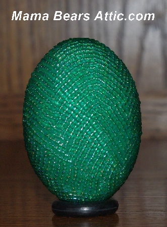 +MBA #5555-0131  "Luster Green Glass Seed Bead Egg With Matching Egg Cup"