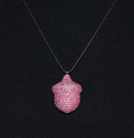 +MBA #EA-0040-  "Metallic Pink Glass Beaded Acorn Pendant"