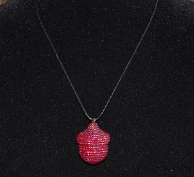 +MBA #EA-0164  "Luster Red Glass Bead Acorn Pendant"
