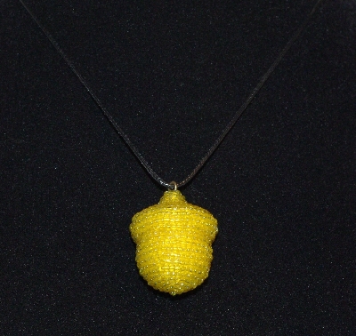 +MBA #EA-0059  "Luster Yellow Glass Seed Bead Acord Pendant"