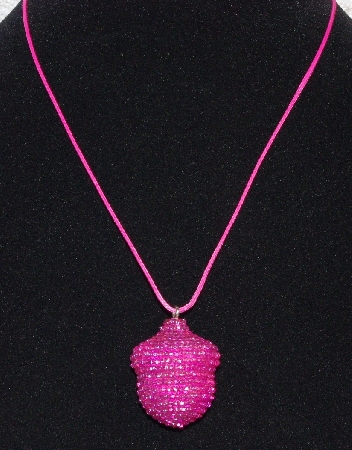 +MBA #EA-0069  "Bright Pink Glass Seed Bead Acorn pendant"