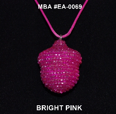 +MBA #EA-0069  "Bright Pink Glass Seed Bead Acorn pendant"