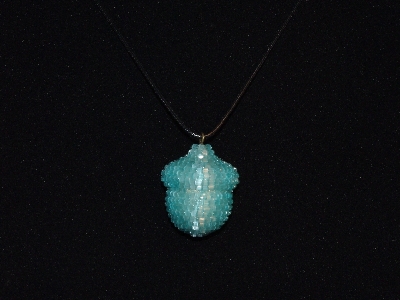 +MBA #EA-0078  "Frosted Aqua Blue Glass Seed Bead Acorn Pendant"