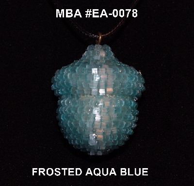 +MBA #EA-0078  "Frosted Aqua Blue Glass Seed Bead Acorn Pendant"