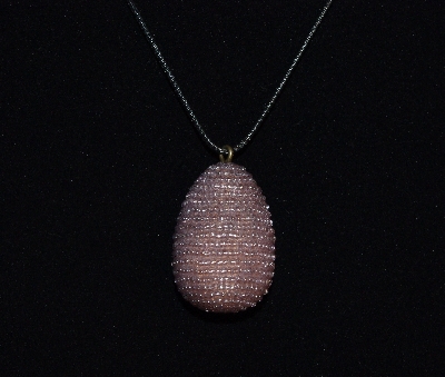 +MBA #EA-0110  "Light Lavender Luster Glass Seed Bead Egg Pendant"