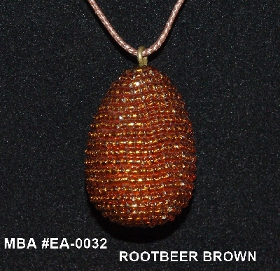 +MBA #EA-0085  "Dark Rootbeer Brown Glass Seed Bead Egg Pendant"
