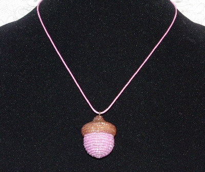 +MBA #EA-0097  "Brown & Pink Glass Seed Bead Acorn Pendant"