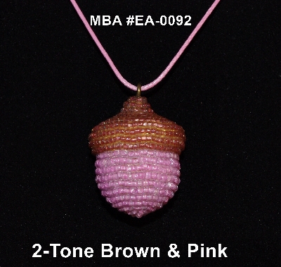 +MBA #EA-0097  "Brown & Pink Glass Seed Bead Acorn Pendant"