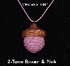 +MBA #EA-0097  "Brown & Pink Glass Seed Bead Acorn Pendant"
