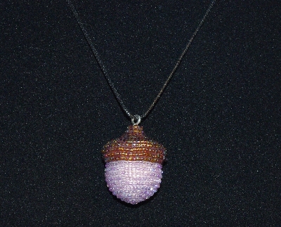 +MBA #EA-0092  "Brown & Luster lavender Glass Seed Bead Acorn Pendant"