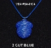 +MBA #EA-0124  "2 Cut Blue Glass Seed Bead Acorn Pendant"