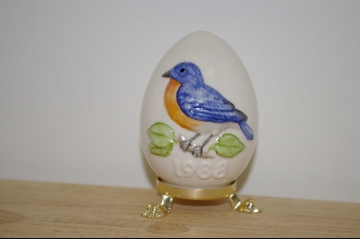 +MBA #10-017 1988 Gobel Blue Bird Egg With Attached Stand