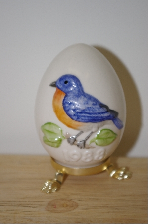 +MBA #10-017 1988 Gobel Blue Bird Egg With Attached Stand
