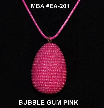 +MBA #EA-201  "Bubble Gum Pink Glass Seed Bead Egg Pendant"