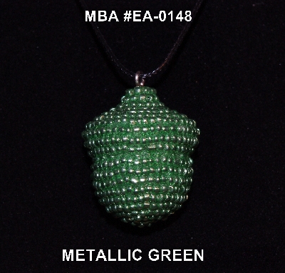 +MBA #EA-148  "Metallic Green Glass Seed Bead Acorn Pendant"