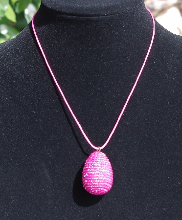+MBA #AE3-0003  "Silver Lined Pink Glass Seed Bead Egg Pendant"