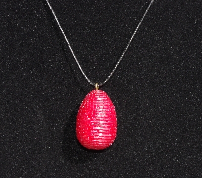 +MBA #EA3-0012  "2 Cut Red Glass Seed Bead Egg Pendant"