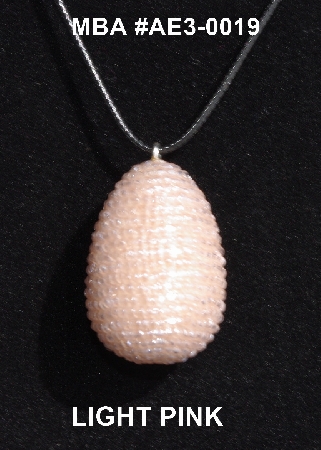 +MBA #AE3-0019  "Light Pink Glass Seed Bead Egg Pendant"