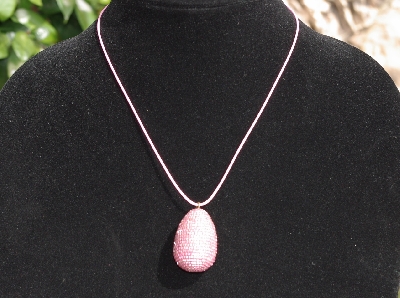 +MBA #AE3-0032  "Light Metallic Pink Glass Seed Beads Egg Pendant"