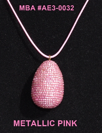 +MBA #AE3-0032  "Light Metallic Pink Glass Seed Beads Egg Pendant"
