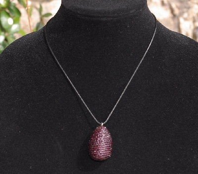 +MBA #AE3-0046  "2 Cut Dark Purple Glass Seed Bead Egg Pendant"