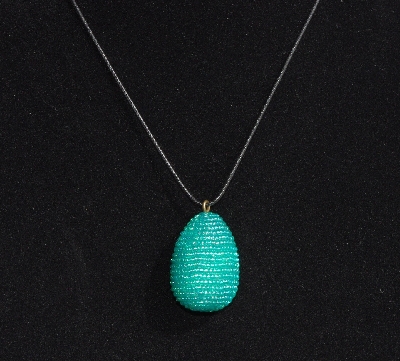 +MBA #AE3-0078  "Luster Light Teal Green Glass Seed Bead Egg Pendant"