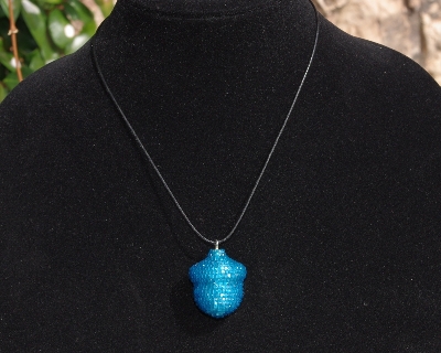 +MBA #AE3-0090  "Satin Blue Glass Seed Bead Acron Pendant"