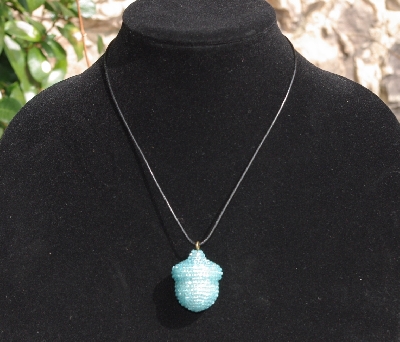 +MBA #AE3-0099  "3 Cut Sky Blue Glass Seed Bead Acorn Pendant"