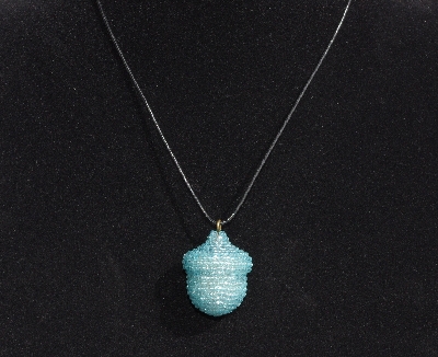 +MBA #AE3-0099  "3 Cut Sky Blue Glass Seed Bead Acorn Pendant"