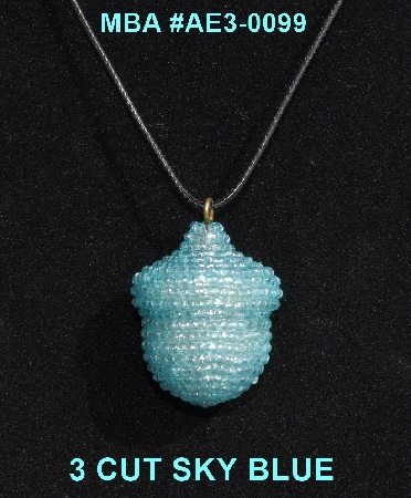 +MBA #AE3-0099  "3 Cut Sky Blue Glass Seed Bead Acorn Pendant"