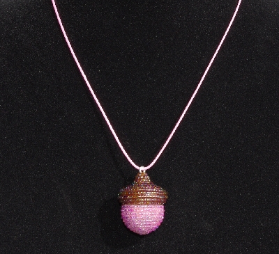 +MBA #AE3-112  "Rootbeer & Pink Luster Glass Seed Bead Acorn Pendant"