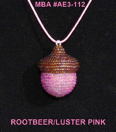 +MBA #AE3-112  "Rootbeer & Pink Luster Glass Seed Bead Acorn Pendant"