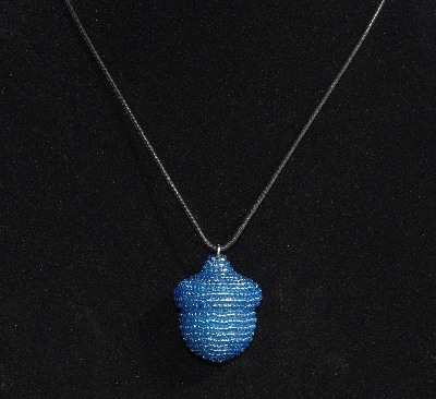 +MBA #AE3-125  "Silver Lined Blue Glass Seed Bead Acron Pendant"