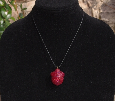 +MBA #AE3-134  "2 Cut Luster Ruby Red Glass Seed Bead Acorn Pendant"