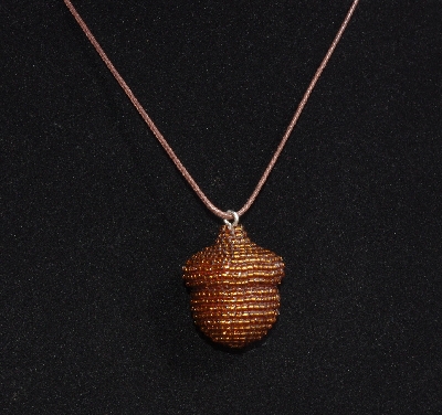 +MBA #AE3-138  "Rootbeer Brown Glass Seed Bead Acorn Pendant"