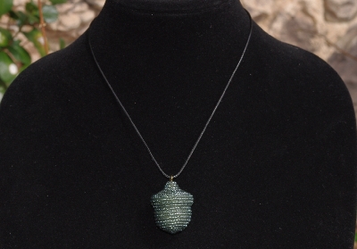 +MBA #AE3-146  "Luster Grey Glass Seed Bead Acorn Pendant"