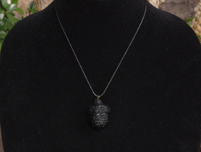 +MBA #AE3-159  "Black Glass Seed Bead Acorn Pendant"