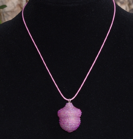 +MBA #AE3-167  "Luster Pink Glass Seed Bead Acorn Pendant"