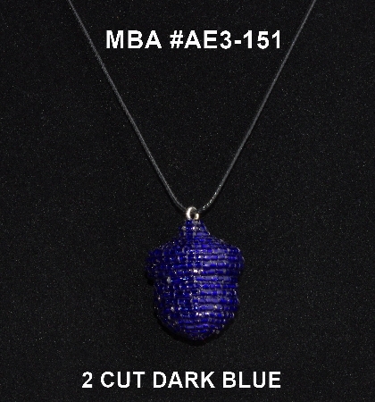 +MBA #AE3-151  "2 Cut Dark Blue Glass Seed Bead Acorn Pendant"