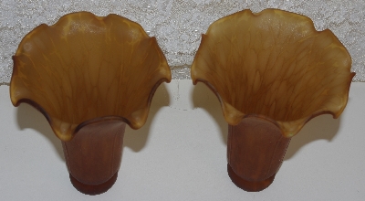 +MBA #AE3-181  "Set Of 2  Amber Tiffany Style Pond Lilly Glass Shades"