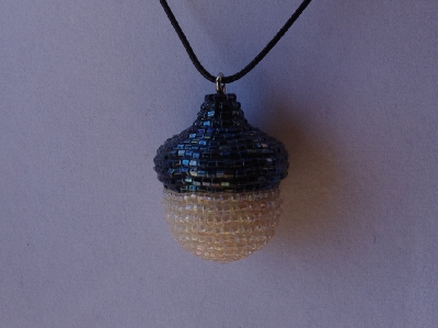 +MBA #AC1-247  "Gun Metal Grey & Clear Luster Glass Seed Bead Acorn Pendant