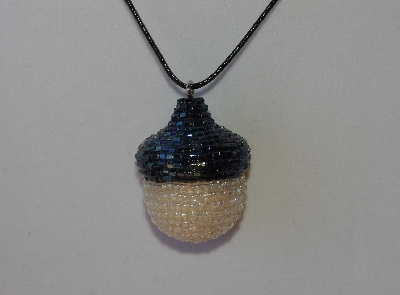 +MBA #AC1-247  "Gun Metal Grey & Clear Luster Glass Seed Bead Acorn Pendant