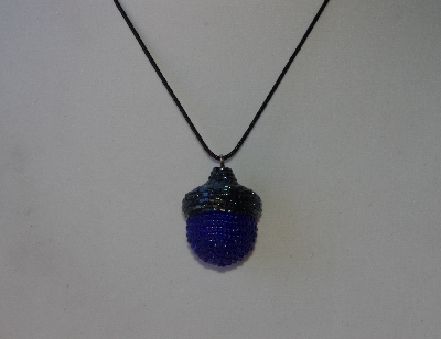 +MBA #AC1-145  "Gun Metal Grey & Dark Blue Glass Seed Bead Acorn Pendant"