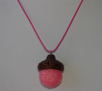 +MBA #AC1-234  "Dark Brown & Dark Pink Glass Seed Bead Acorn Pendant"