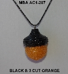 +MBA #AC1-207  "Black & 3 Cut Orange Glass Bead Acorn Pendant"