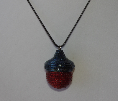 +MBA #AC1-201  "Gun Metal Grey & Ruby Red Glass Bead Acorn Pendant"