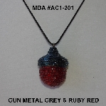 +MBA #AC1-201  "Gun Metal Grey & Ruby Red Glass Bead Acorn Pendant"