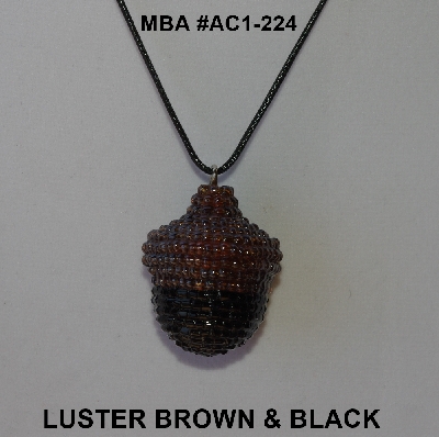 +MBA #AC1-224  "Brown Luster & Black Glass Seed Bead Acorn Pendant"